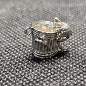 Silver Cat Climbing in to a Dustbin Charm