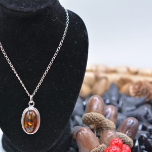 Sterling Silver Oval Cabachon Amber Pendant