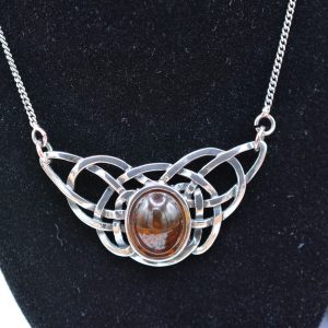 Vintage Celtic Knot Sterling Silver Amber Pendant