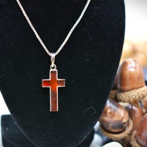Silver Cross with Amber In