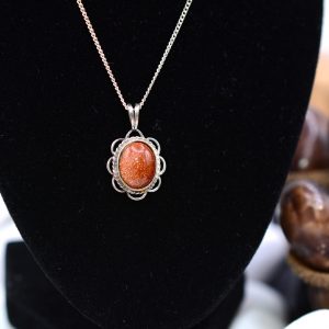 Delicate Sterling Silver Goldstone Pendant