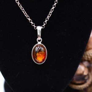 Sterling Silver Amber Pendant and Sterling Silver Chain